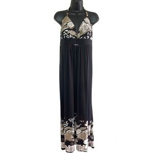 Multi Color Women’s Paisley Backless Deep V-Neckline Maxi Dress